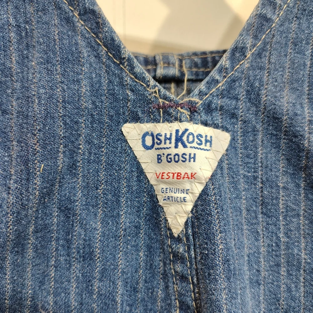 OshKosh BGosh Railroad Stripe Denim Overalls Vestbak Made in USA Toddler